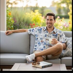 Q-Que camping fishing button down shirt top X-Large golf Hawaiian short sleeve*